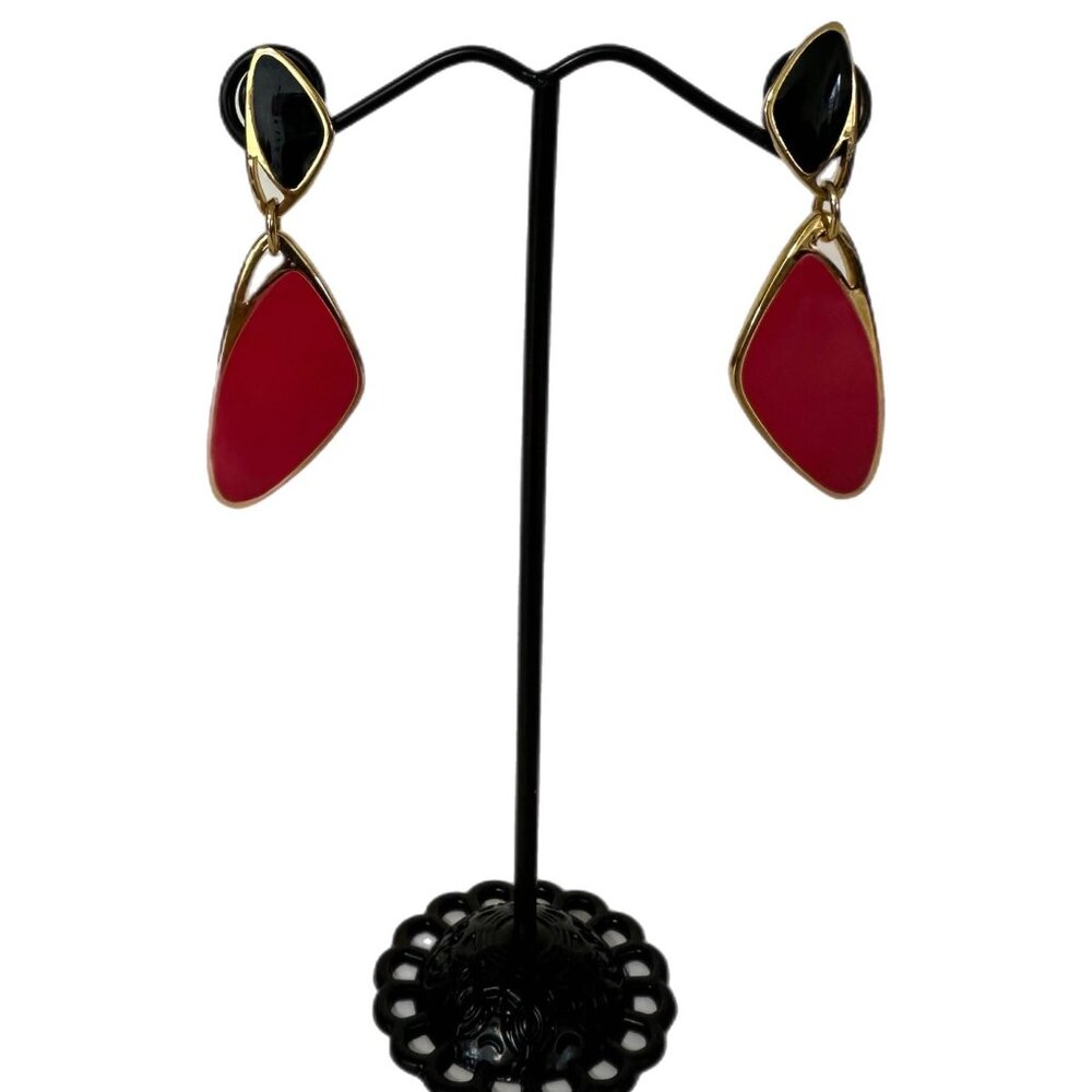 Avon Color Counterpoint  Earrings Pink Black Gold Tone 1987 Pierced Vintage